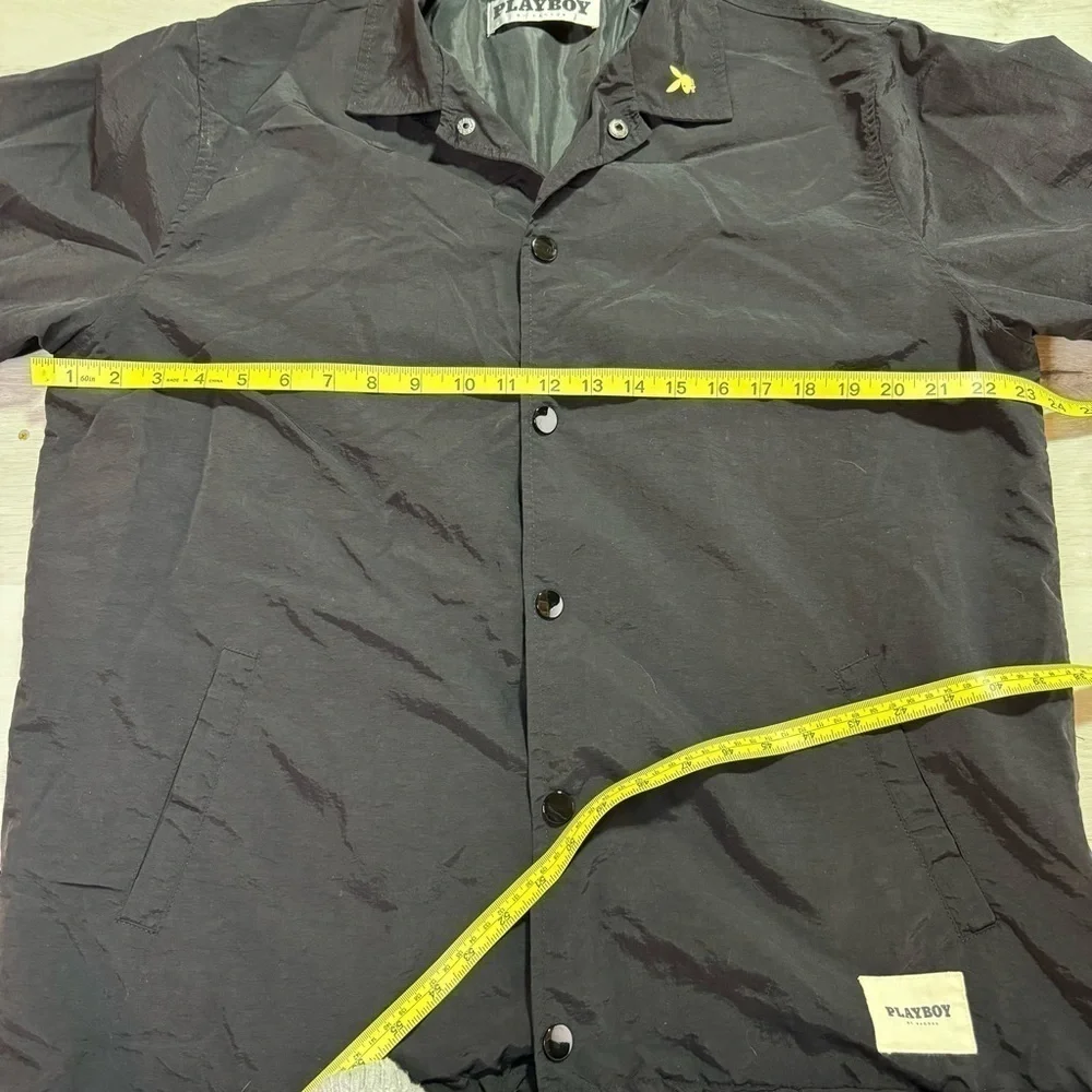 PLAYBOY by Pacsun Snap Nylon Jacket  Bunny Logo Jacket, Black & Yellow, Medium
